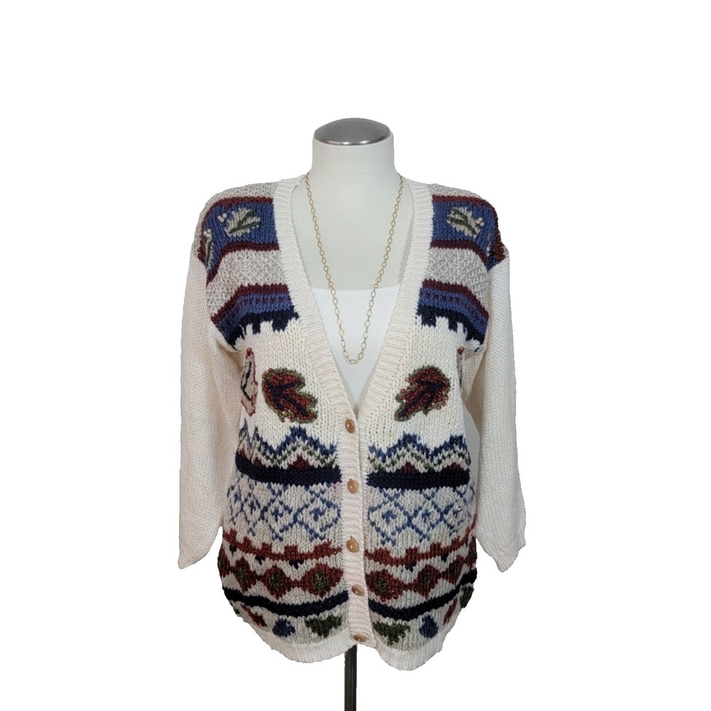 Vintage Spice of Life Cardigan Womens S Geometric Abstract Chunky Long